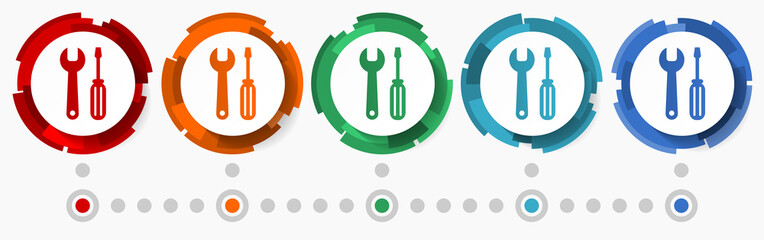 Leinwandbilder - Service, tools concept vector icon set, modern design abstract web buttons in 5 color options, infographic template