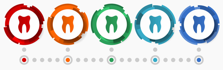 Fototapete - Tooth, dentist, dental concept vector icon set, modern design abstract web buttons in 5 color options, infographic template