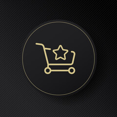 Poster - Shopping cart line icon. Trolley with a star. Favorite goods, coin, sale, basket, buy. Purchases. Order concept. Vector line icon for Business and Advertising