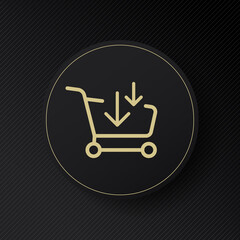 Poster - Shopping cart line icon. Trolley with a arrow. Favorite, add, goods, coin, sale, basket, buy. Purchases. Order concept. Vector line icon for Business and Advertising
