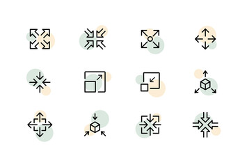 Scaling set icon. Enlarge, reduce, expand, collapse, rotate, expand, rotate, etc. Arrows concept. Vector line icon for Business and Advertising