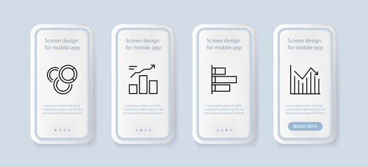 Poster - Data analysis set icon. Pie chart, bars, function, infographic, income, growth, perspective, etc. Diagram concept. UI phone app screens with people. Vector line icon for Business