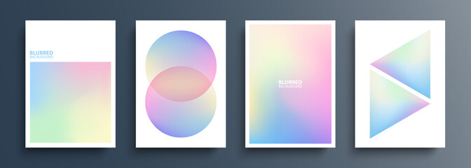 Aufkleber - Set of geometric shapes with light abstract blurred color gradients. Holographic effect. Futuristic templates collection for brochures, posters, banners, flyers and cards. Vector illustration.