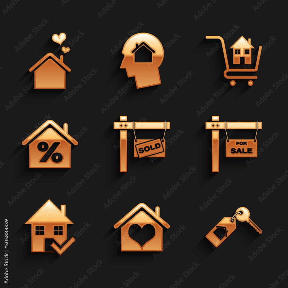 Set Hanging sign with Sold, House heart shape, key, For Sale, check ...