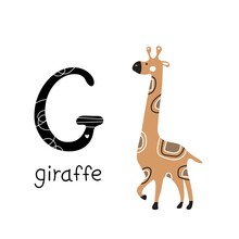 Children's Font. Letter G. Cute Cartoon Giraffe. Vector Illustration.