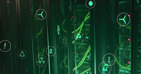 Poster - Animation of icons floating over servers