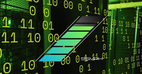 Poster - Animation of binary code over speedometer and servers in background