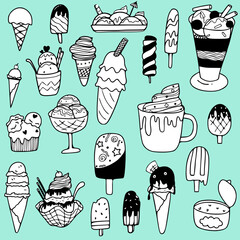 Wall Mural - Ice cream doodle vector design elements set