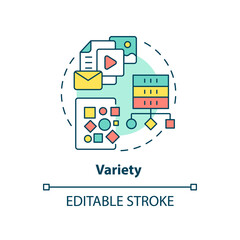 Poster - Variety concept icon. Big data characteristic abstract idea thin line illustration. Source and nature of unstructured data. Isolated outline drawing. Editable stroke. Arial, Myriad Pro-Bold fonts used