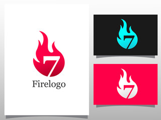 Sticker - fire flames with number 7 logo design vector illustration