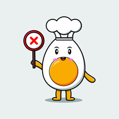 Wall Mural - cute cartoon boiled egg holding wrong sign in vector fruit character illustration