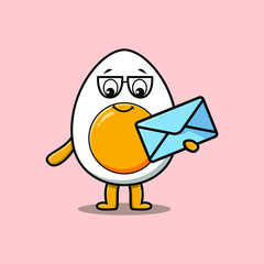 Wall Mural - Cute cartoon boiled egg holding envelope with cartoon vector illustration style