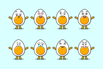 Wall Mural - Set kawaii boiled egg cartoon character with different expressions of cartoon face vector illustrations
