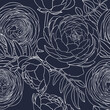 Line art ranunculus background. Abstract and minimalist illustrations with floral outlines. Ranunculus outlines seamless pattern for wall art, prints, wrapping paper, packaging, fabric.