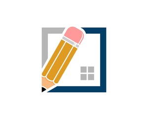 Sticker - Rectangle shape with pencil and house window