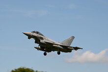 Military NATO Fighter Jet Landing On Airfield, UK Defence 