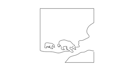 Wall Mural - Global warming and climate change concept in line art animation. Video footage of polar bears surviving. Black linear video on white background. Animated gif illustration design.