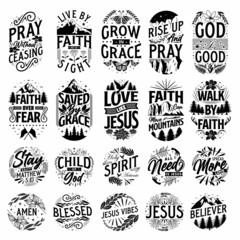 Wall Mural - Set of Christian typography quotes, Faith typography quotes bundle, Inspirational quotes, Motivational quotes vector