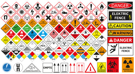 Vector hazardous material signs. All classes.