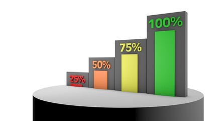 Poster - Colored columns with numbers and percentages. Economy growth chart. Business project. Sales report. 3D rendering.