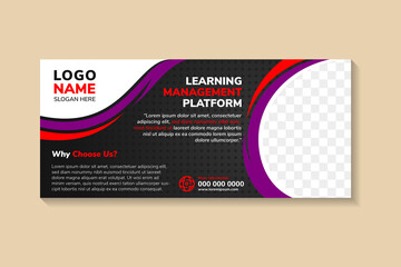 Poster - abstract template design with headline is learning management platform. space of photo collage and t