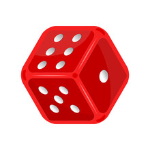 Dice Isolated On White Background. Red Dice Cube With White Dots. Casino, Poker Or Board Game Symbol. Six Sided Dice Icon. Gambling And Entertainment Concept. Stock Vector Illustration