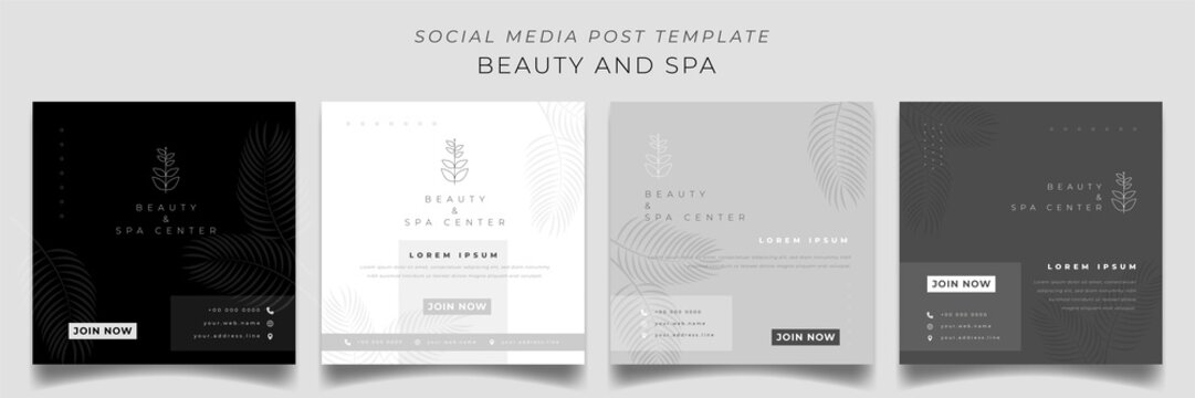 Set of social media post template in black white square background in luxury design