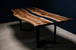 large rectangular table made of unedged wood and oxide resin