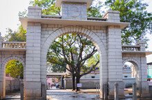 White Stone Arched Gate At The Entrance To Sri Rajarajeshwari Temple In Bangalore, Karnataka, India On February 3, 2017