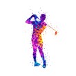 Multicolored triangular textured golf player silhouette.	