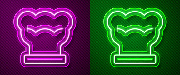 Sticker - Glowing neon line Chef hat icon isolated on purple and green background. Cooking symbol. Cooks hat. Vector