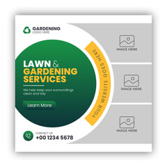 Lawn or gardening service social media post and web banner template