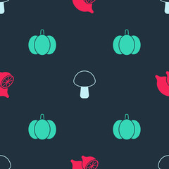 Poster - Set Lemon, Mushroom and Pumpkin on seamless pattern. Vector