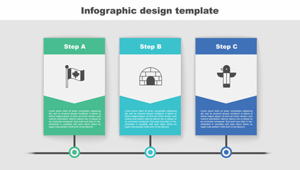 Sticker - Set Flag of Canada, Igloo ice house and Canadian totem pole. Business infographic template. Vector