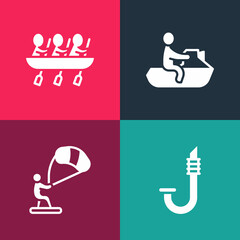 Sticker - Set pop art Snorkel, Kitesurfing, Jet ski and Canoe rowing team sports icon. Vector