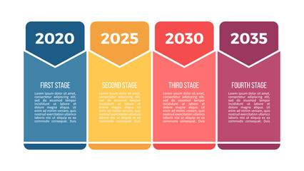 Sticker - Business process. Chart with 4 steps, options, sections. Vector template.