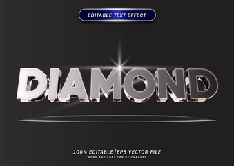 Poster - Diamond text effect.  Luxury silver blink font effect. Editable style font. Template mockup text effect