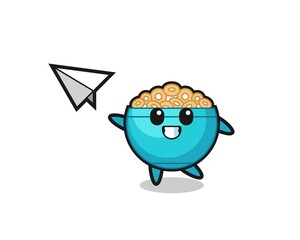 Sticker - cereal bowl cartoon character throwing paper airplane