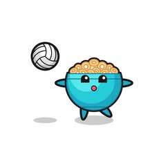 Sticker - Character cartoon of cereal bowl is playing volleyball