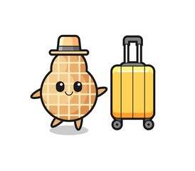 Poster - peanut cartoon illustration with luggage on vacation