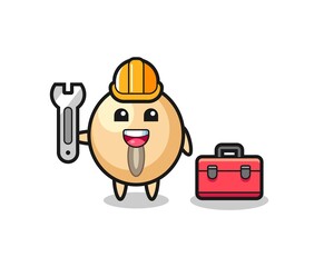 Sticker - Mascot cartoon of soy bean as a mechanic