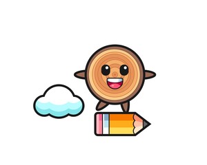 Sticker - wood grain mascot illustration riding on a giant pencil