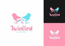 Funny Twin Bird And Circus Logo Design Vector