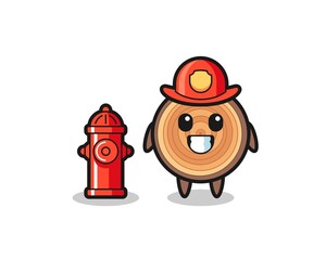 Wall Mural - Mascot character of wood grain as a firefighter