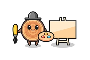 Wall Mural - Illustration of wood grain mascot as a painter