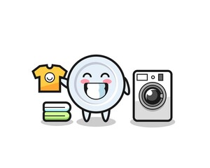 Poster - Mascot cartoon of plate with washing machine