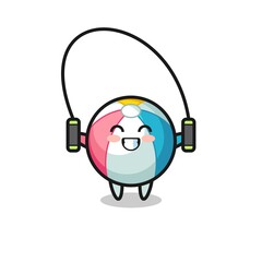 Poster - beach ball character cartoon with skipping rope