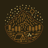 Fototapeta Desenie - Camping with mountains view at night graphic illustration vector art t-shirt design