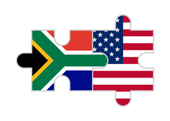 Wall Mural - puzzle pieces of south africa and usa flags. vector illustration isolated on white background