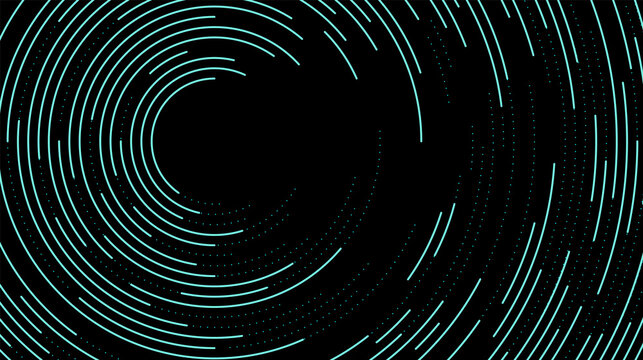 Abstract technology digital futuristic glowing blue circle lines and dynamic particles dots on black backgroun
